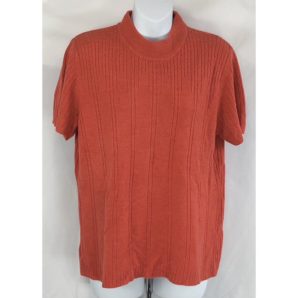 Vintage Requirements MockNeck Top XL Orange Ribbed Knit Short sleeve Y2K Preppy